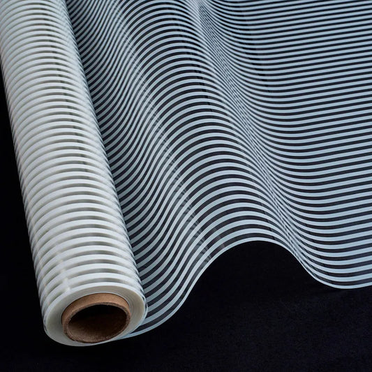 Película Mini Blind 0,5cm Listras Brancas Por 0,5cm Listras Transparentes